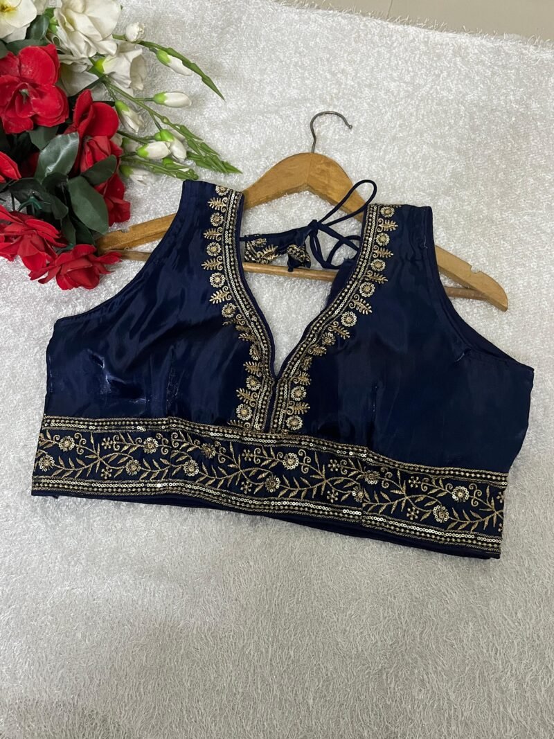 Roman Silk Wine Party Wear Embroidery Work Readymade Blouse - Image 2